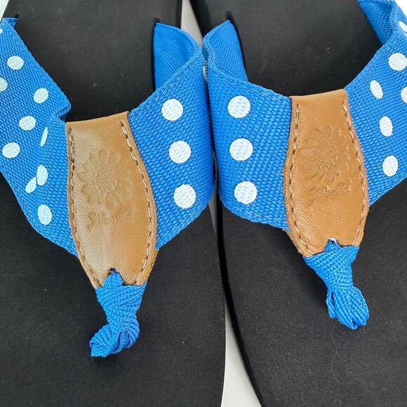 Yellow Box Blue White Polka Dot Sandals Comfort Women's Size 10 Flip Flop - Picture 5 of 10